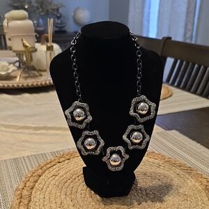 Anna & Ava Black and Silver Flower Statement Necklace